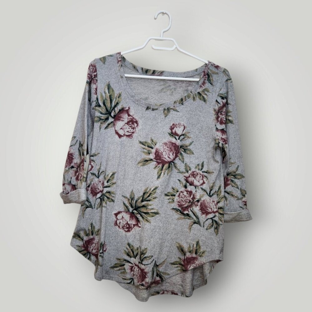 Women's White And Pink Floral Flowy Shirt Size Extra Large